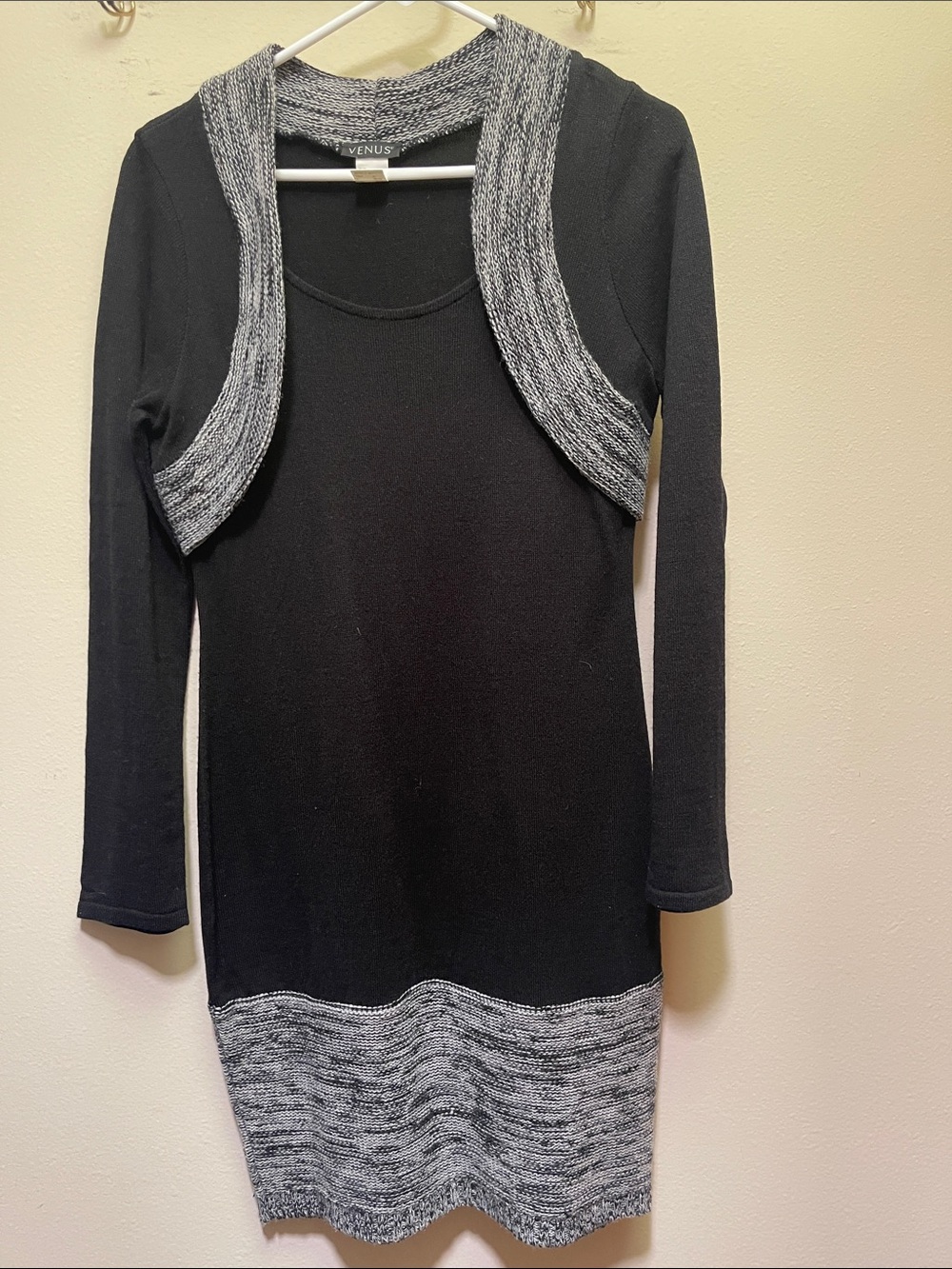 VENUS Black Dress with Gray Marled Trim